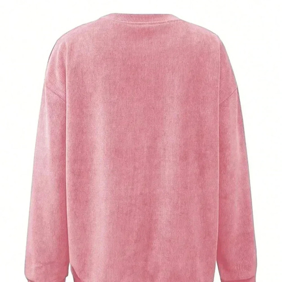 Pink Casual Women's Minimalist Crew Neck Long Sleeve Sweatshirt - Picture 2 of 4